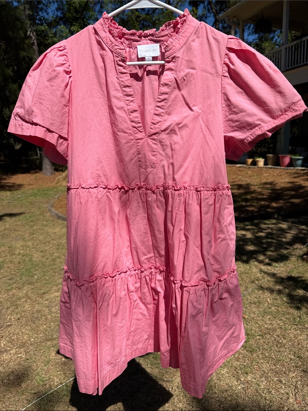 Sugarlips Pink Ruffled Neckline Tiered Tunic